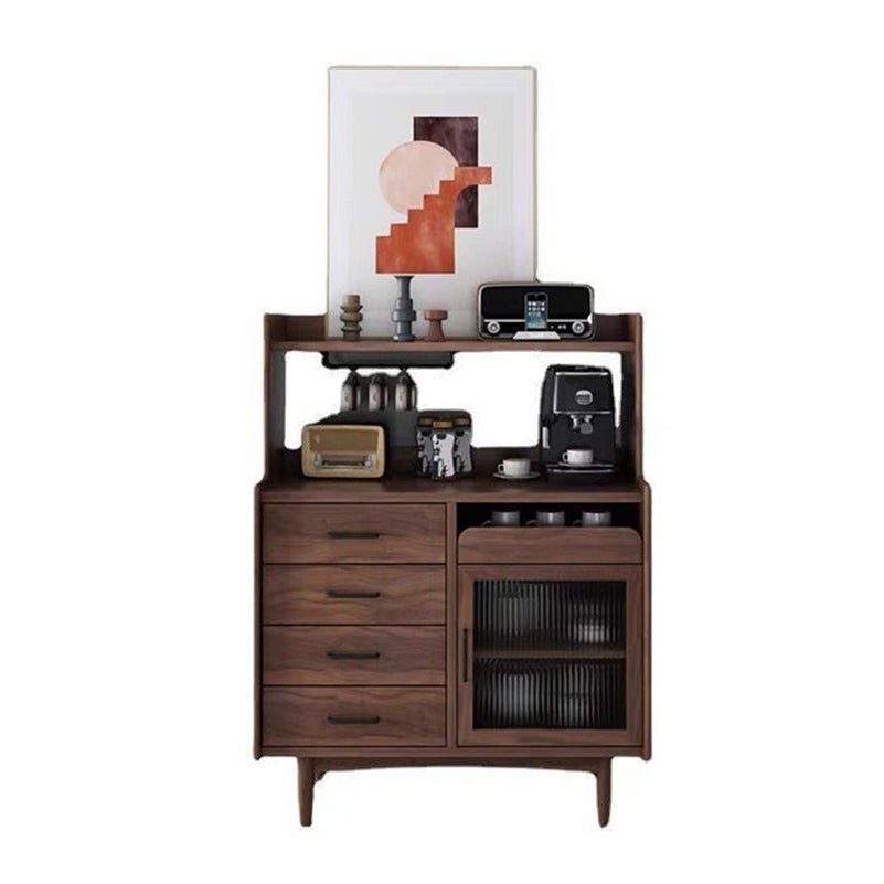 Solid Wood Curio Cabinet Contemporary Glass Doors Display Stand with Drawers