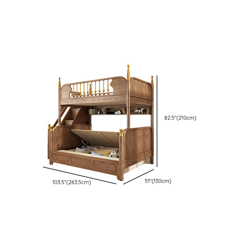 Traditional Brown No Theme with Guardrail Storage Mattress Kids Bed