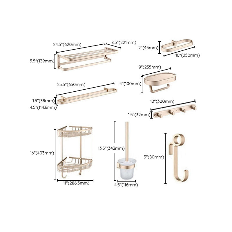 Golden Modern Bathroom Accessory Set Polished Brass Bath Shelf/Towel Bar/Robe Hooks