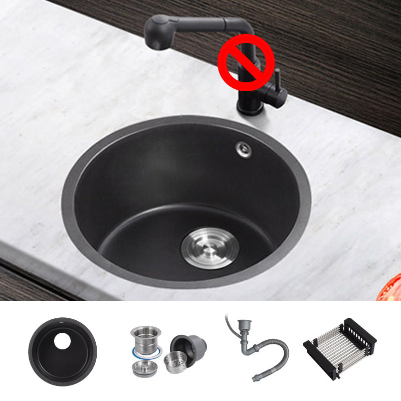 Quartz Kitchen Sink Round Single Bowl Kitchen Sink with Basket Strainer