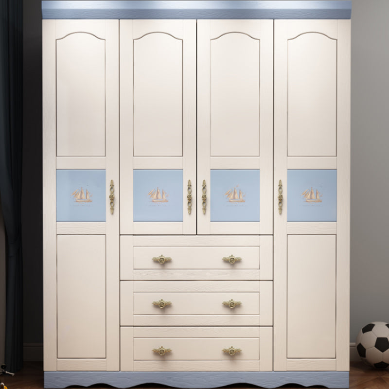 Solid Wood Kids Closet Modern Style White Colour Wardrobe Closet with Drawers