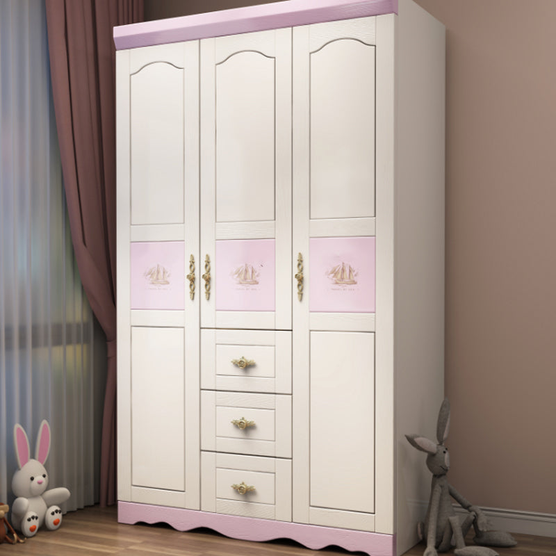 Solid Wood Kids Closet Modern Style White Colour Wardrobe Closet with Drawers