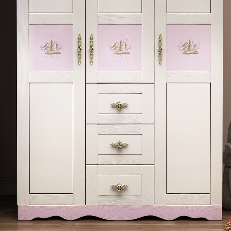 Solid Wood Kids Closet Modern Style White Colour Wardrobe Closet with Drawers