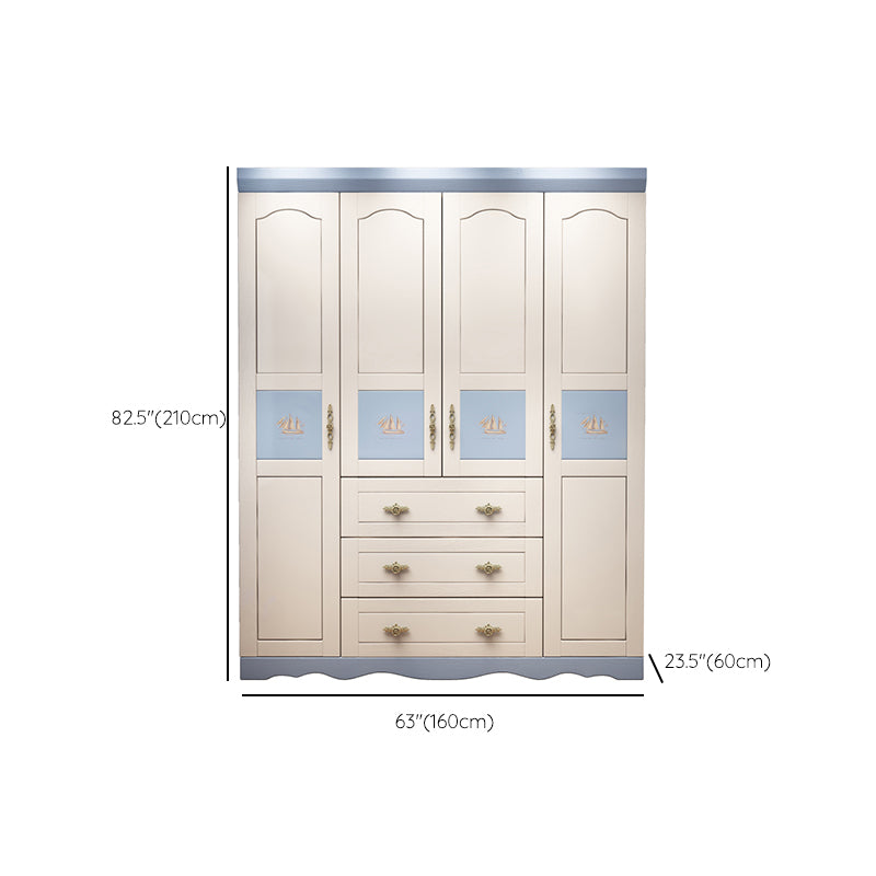 Solid Wood Kids Closet Modern Style White Colour Wardrobe Closet with Drawers