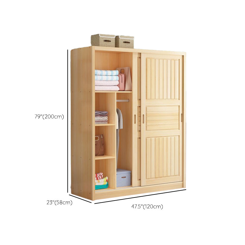 Light Wood Kids Closet Manufactured Wood Youth Armoire with Sliding Door