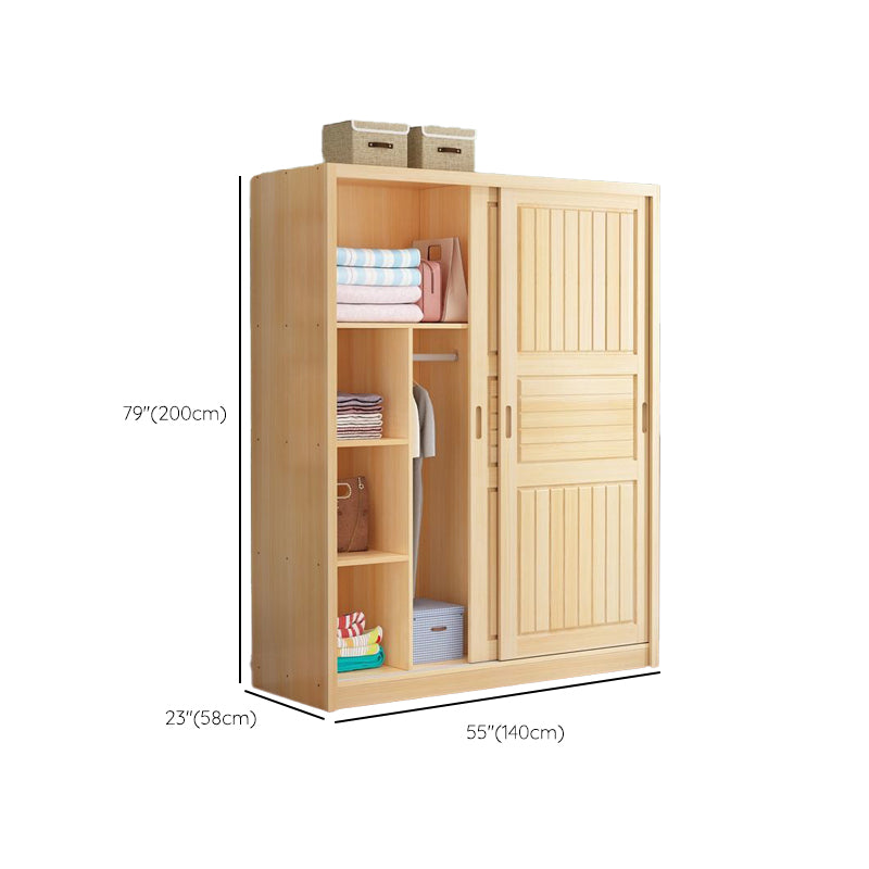 Light Wood Kids Closet Manufactured Wood Youth Armoire with Sliding Door