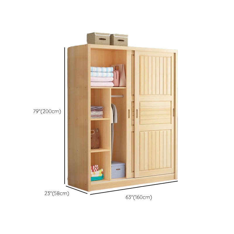 Light Wood Kids Closet Manufactured Wood Youth Armoire with Sliding Door