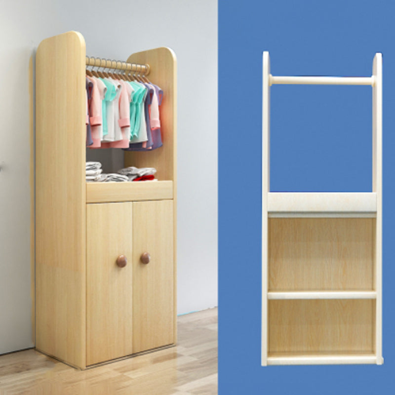 Solid Wood Kids Closet Modern Light Wood Wardrobe Closet with Garment Rod