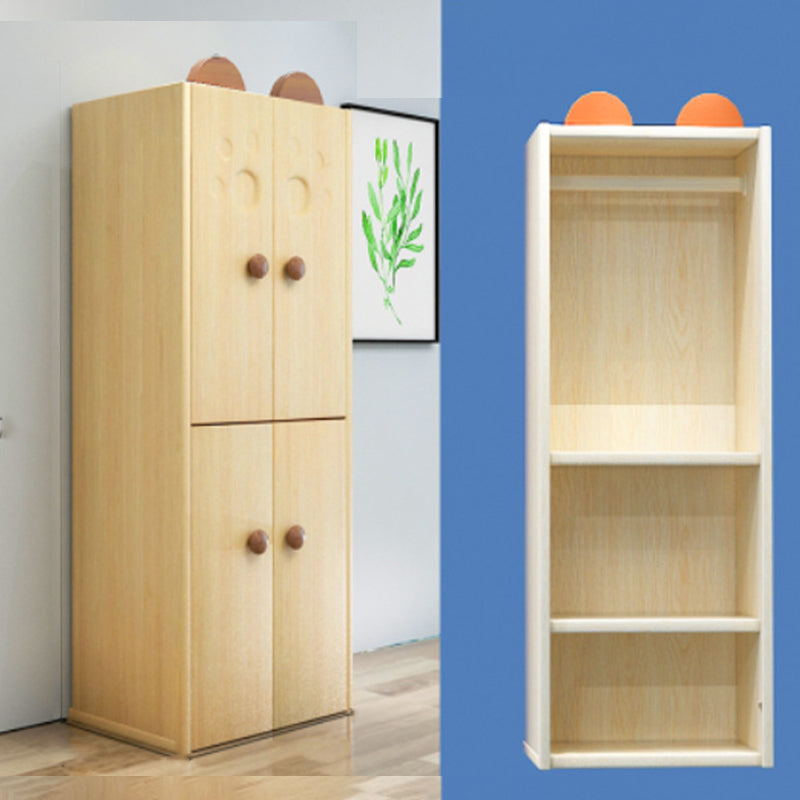 Solid Wood Kids Closet Modern Light Wood Wardrobe Closet with Garment Rod