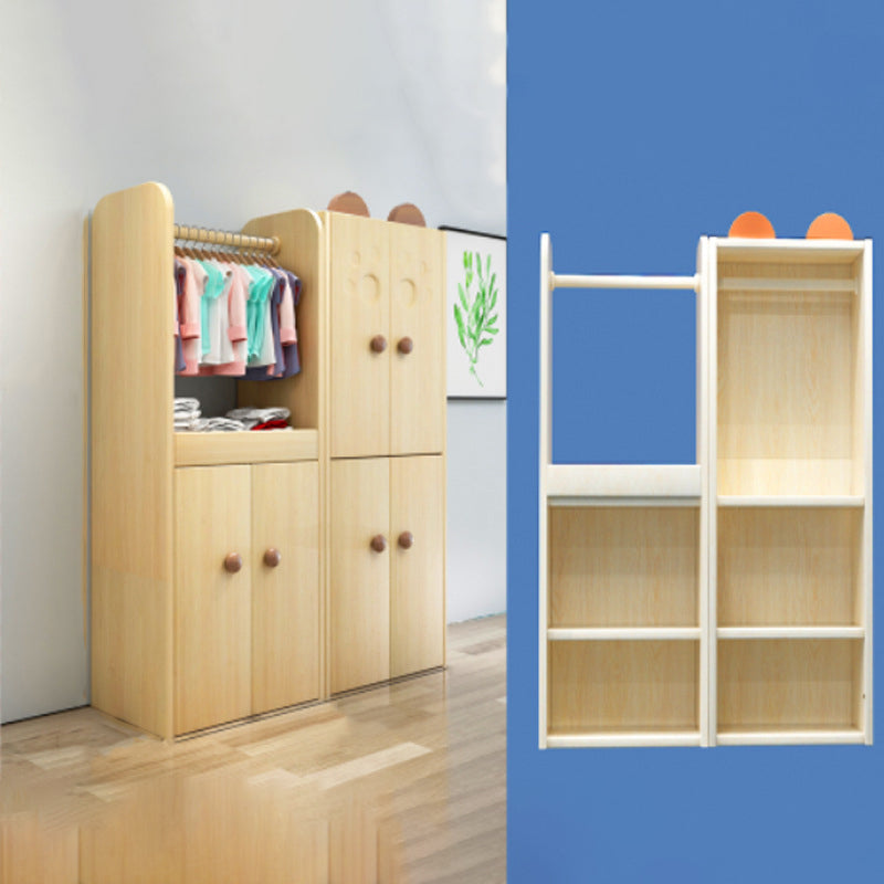 Solid Wood Kids Closet Modern Light Wood Wardrobe Closet with Garment Rod