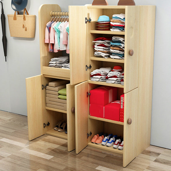 Solid Wood Kids Closet Modern Light Wood Wardrobe Closet with Garment Rod