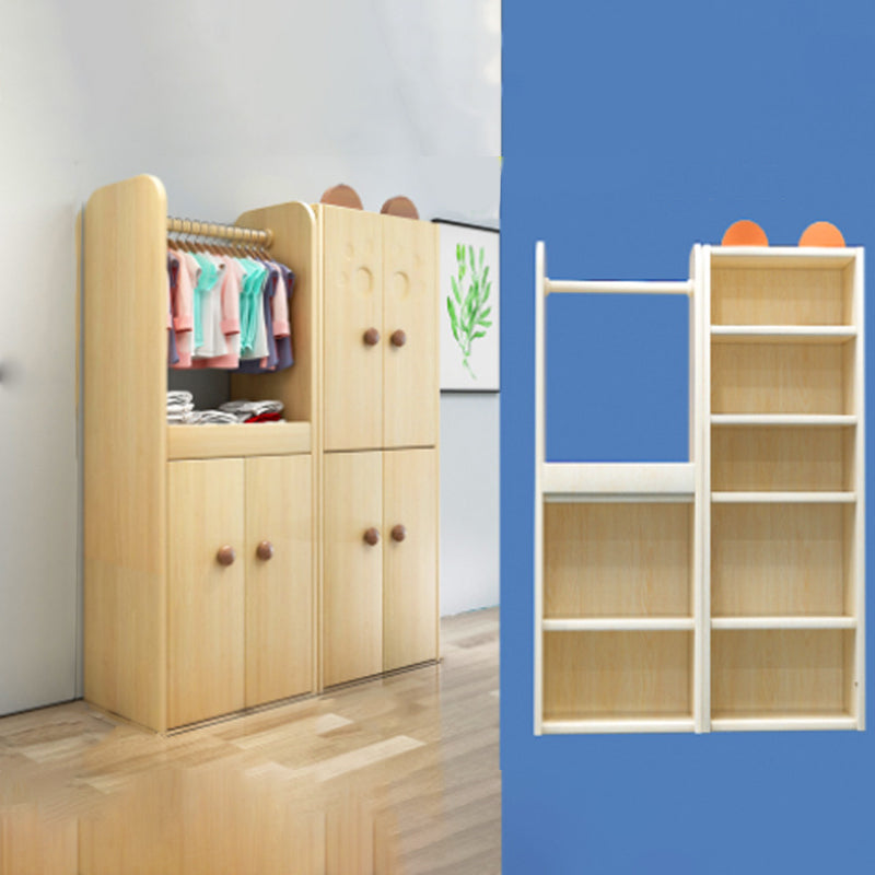 Solid Wood Kids Closet Modern Light Wood Wardrobe Closet with Garment Rod