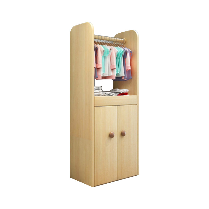 Solid Wood Kids Closet Modern Light Wood Wardrobe Closet with Garment Rod