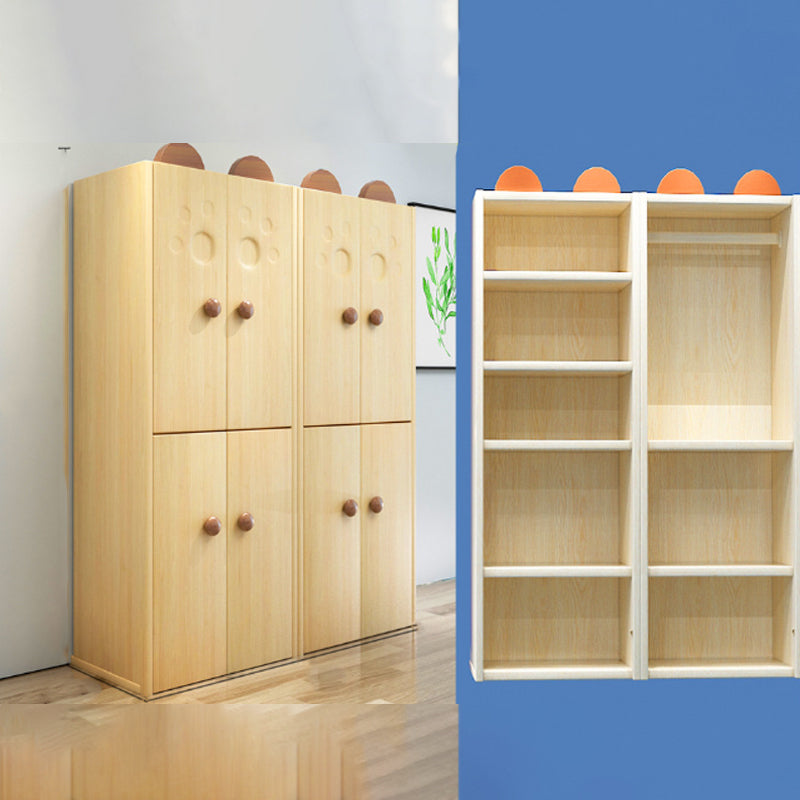 Solid Wood Kids Closet Modern Light Wood Wardrobe Closet with Garment Rod