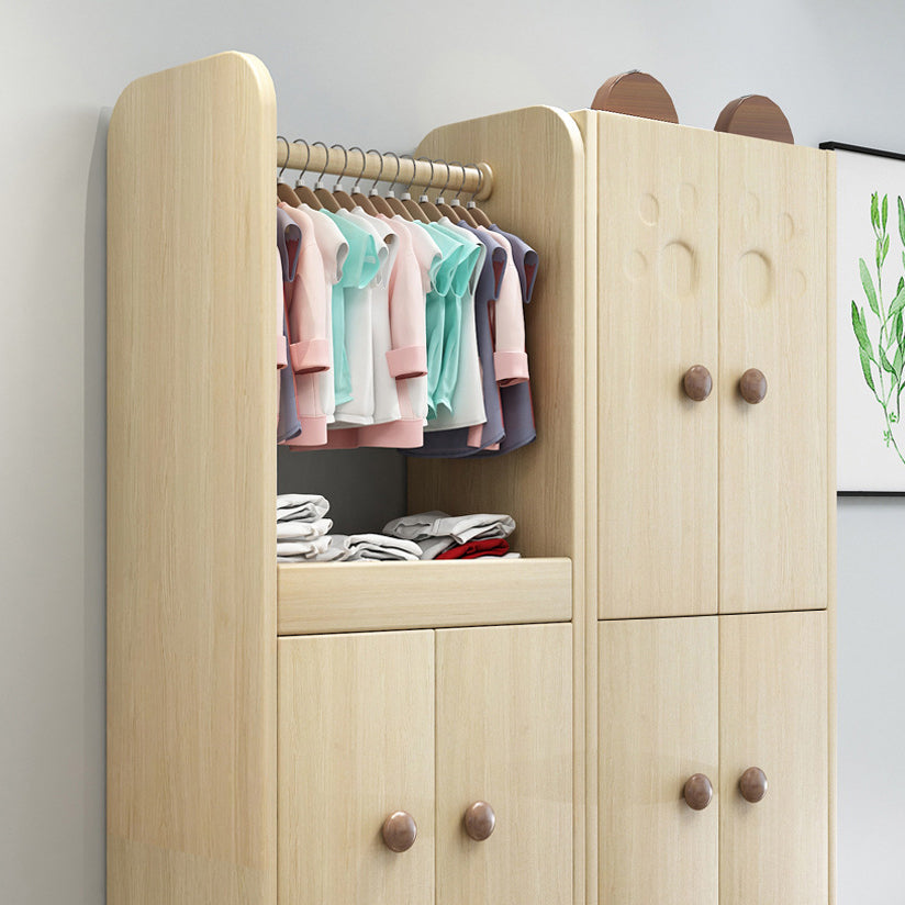 Solid Wood Kids Closet Modern Light Wood Wardrobe Closet with Garment Rod