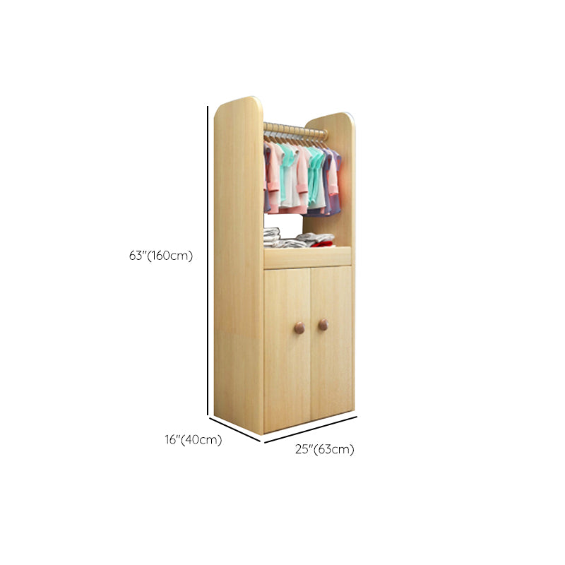 Solid Wood Kids Closet Modern Light Wood Wardrobe Closet with Garment Rod