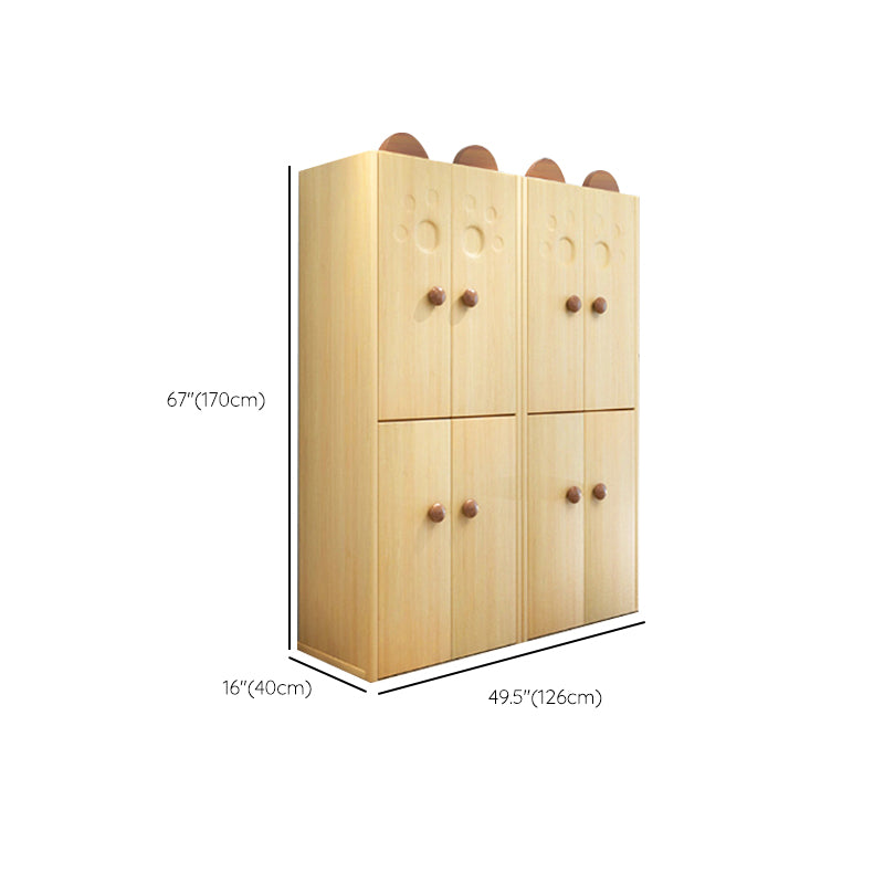 Solid Wood Kids Closet Modern Light Wood Wardrobe Closet with Garment Rod