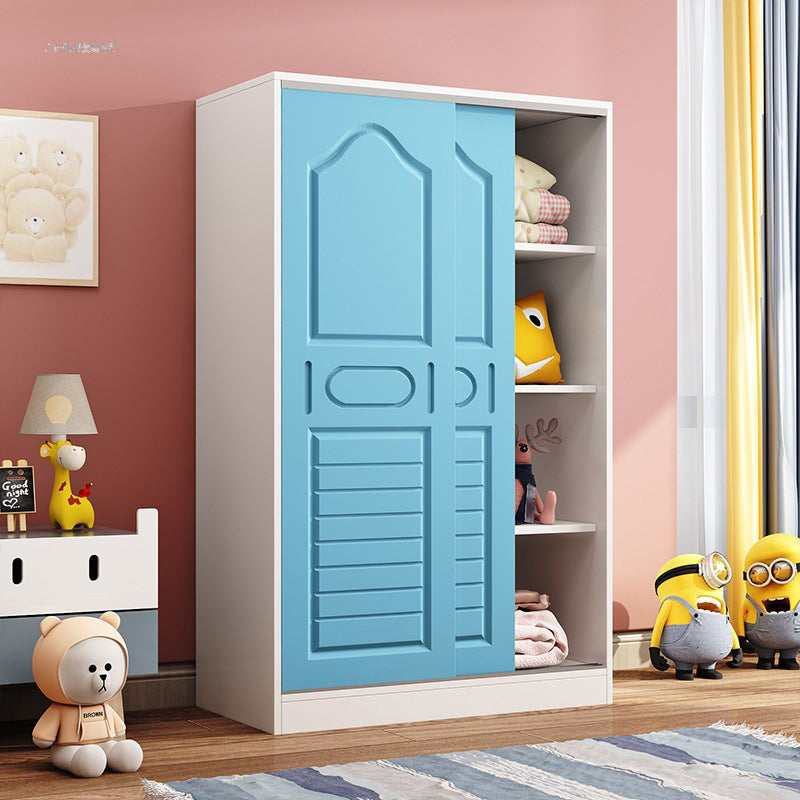 Contemporary Kids Closet Manufactured Wood 2-Door Youth Armoire with Sliding Door