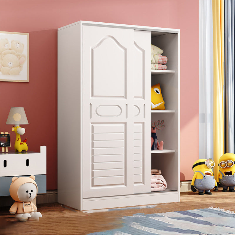 Contemporary Kids Closet Manufactured Wood 2-Door Youth Armoire with Sliding Door