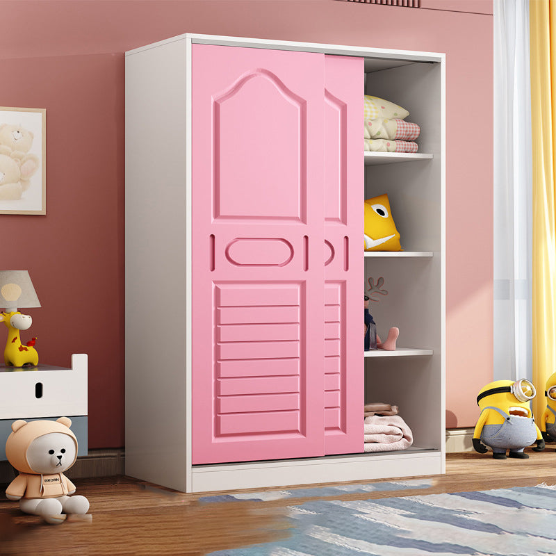 Contemporary Kids Closet Manufactured Wood 2-Door Youth Armoire with Sliding Door