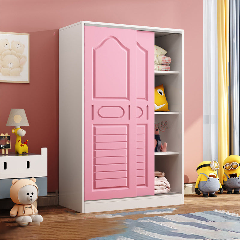 Contemporary Kids Closet Manufactured Wood 2-Door Youth Armoire with Sliding Door