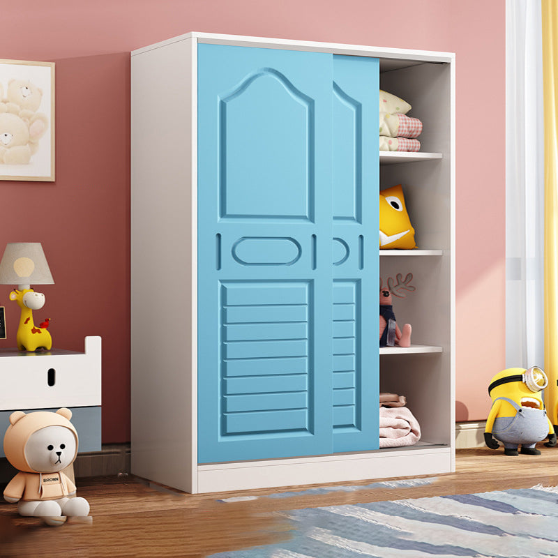 Contemporary Kids Closet Manufactured Wood 2-Door Youth Armoire with Sliding Door