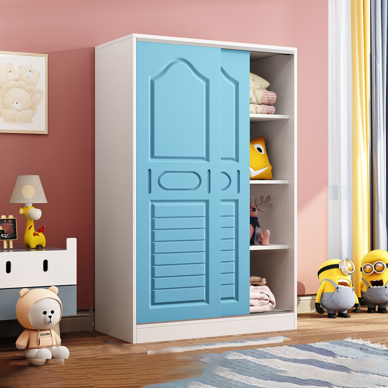 Contemporary Kids Closet Manufactured Wood 2-Door Youth Armoire with Sliding Door