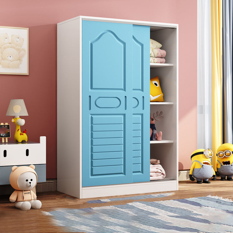 Contemporary Kids Closet Manufactured Wood 2-Door Youth Armoire with Sliding Door