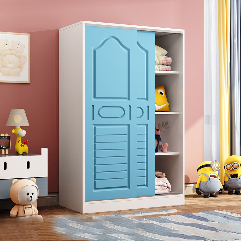 Contemporary Kids Closet Manufactured Wood 2-Door Youth Armoire with Sliding Door