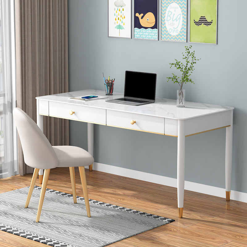 Rectangular Shaped Home Working Tables Stone Writing Desk in White