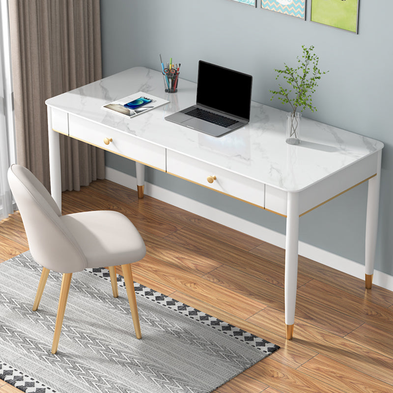 Rectangular Shaped Home Working Tables Stone Writing Desk in White