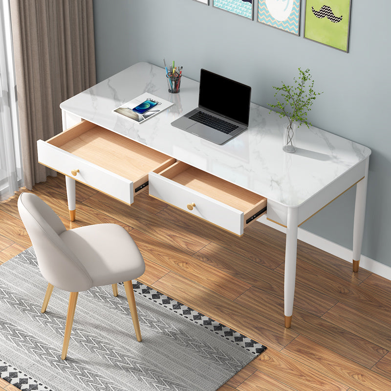 Rectangular Shaped Home Working Tables Stone Writing Desk in White