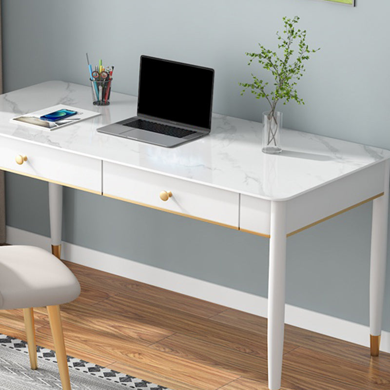 Rectangular Shaped Home Working Tables Stone Writing Desk in White