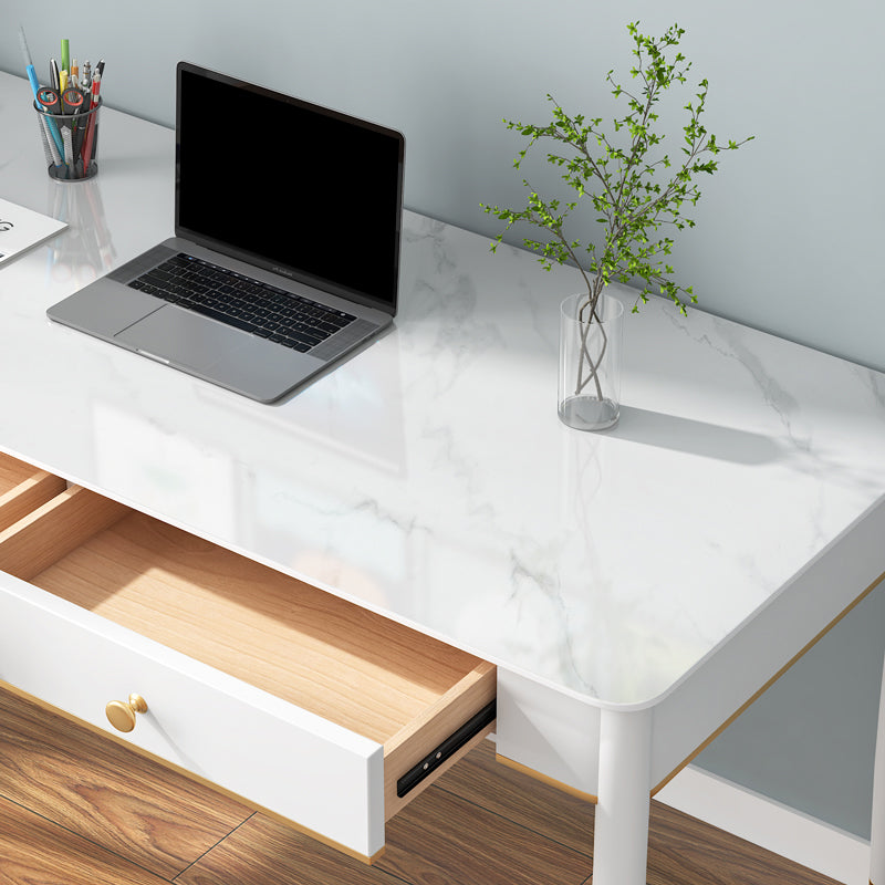 Rectangular Shaped Home Working Tables Stone Writing Desk in White