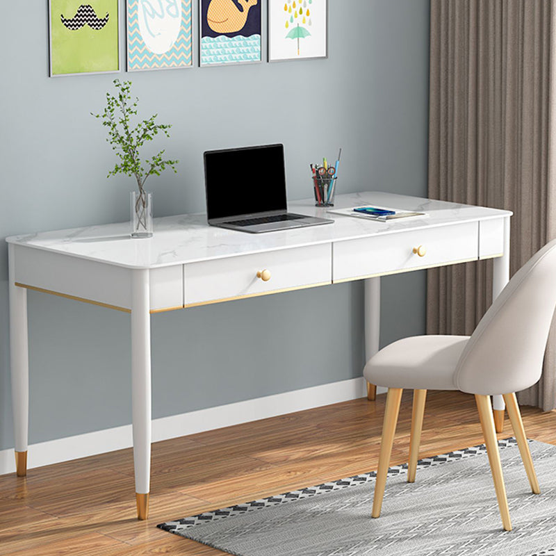 Rectangular Shaped Home Working Tables Stone Writing Desk in White