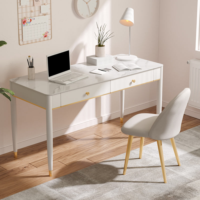 White Writing Desk Rectangular Shaped Office Desk with 1/2 Drawers for Home