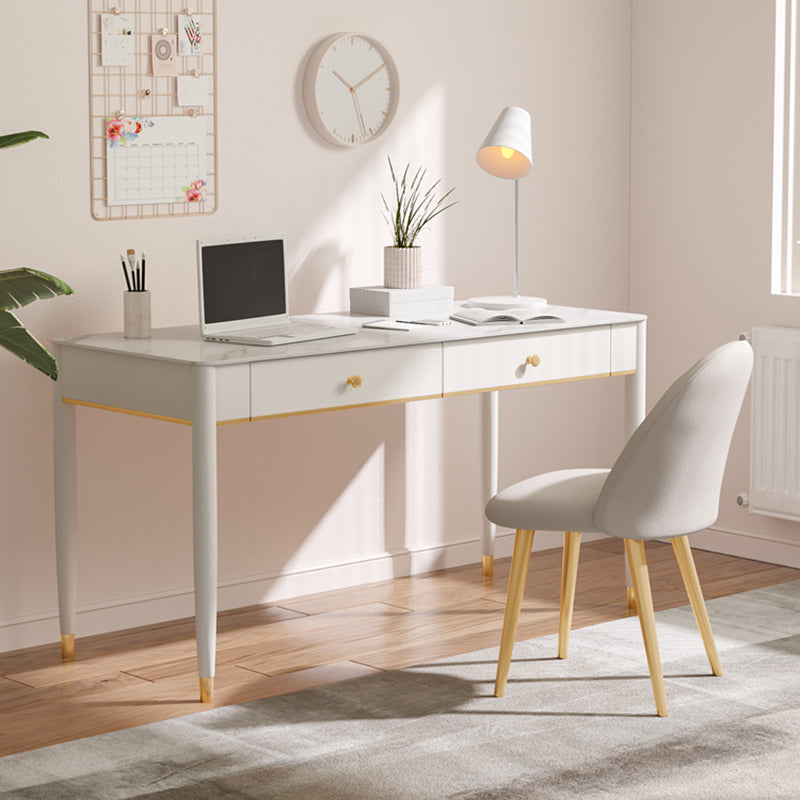 White Writing Desk Rectangular Shaped Office Desk with 1/2 Drawers for Home