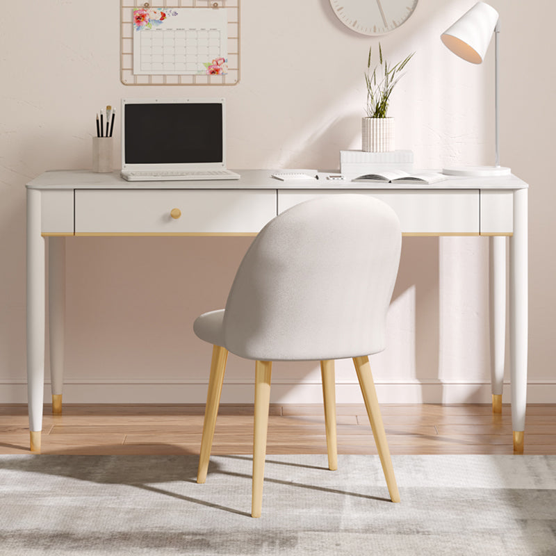 White Writing Desk Rectangular Shaped Office Desk with 1/2 Drawers for Home