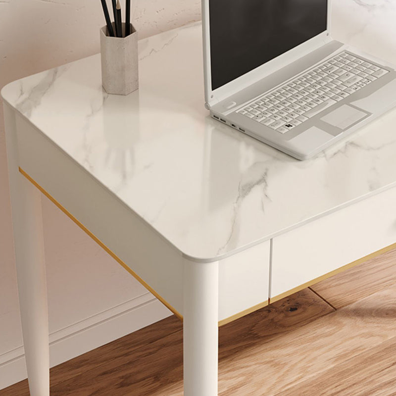 White Writing Desk Rectangular Shaped Office Desk with 1/2 Drawers for Home