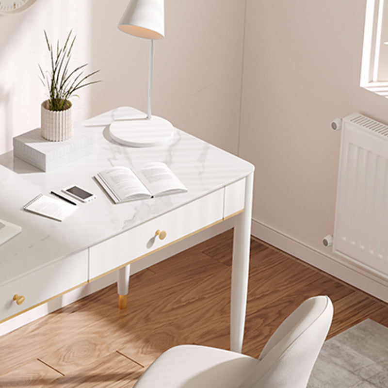 White Writing Desk Rectangular Shaped Office Desk with 1/2 Drawers for Home