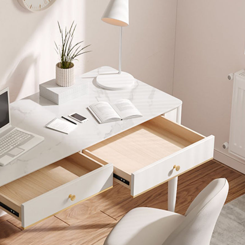 White Writing Desk Rectangular Shaped Office Desk with 1/2 Drawers for Home