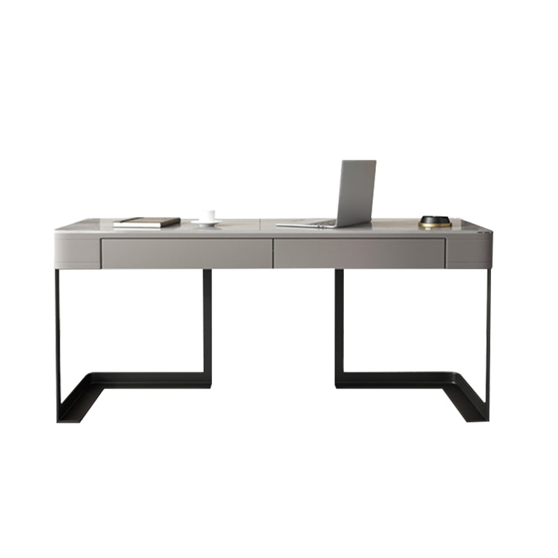 2 Drawers Writing Desk Rectangular Shaped Grey Office Desk for Home