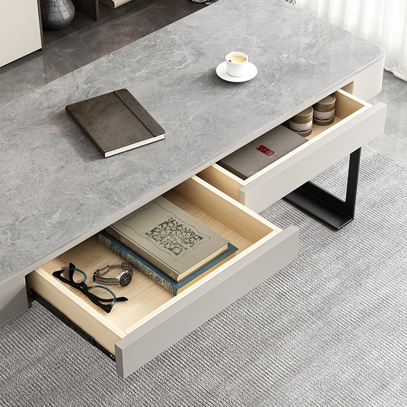 2 Drawers Writing Desk Rectangular Shaped Grey Office Desk for Home