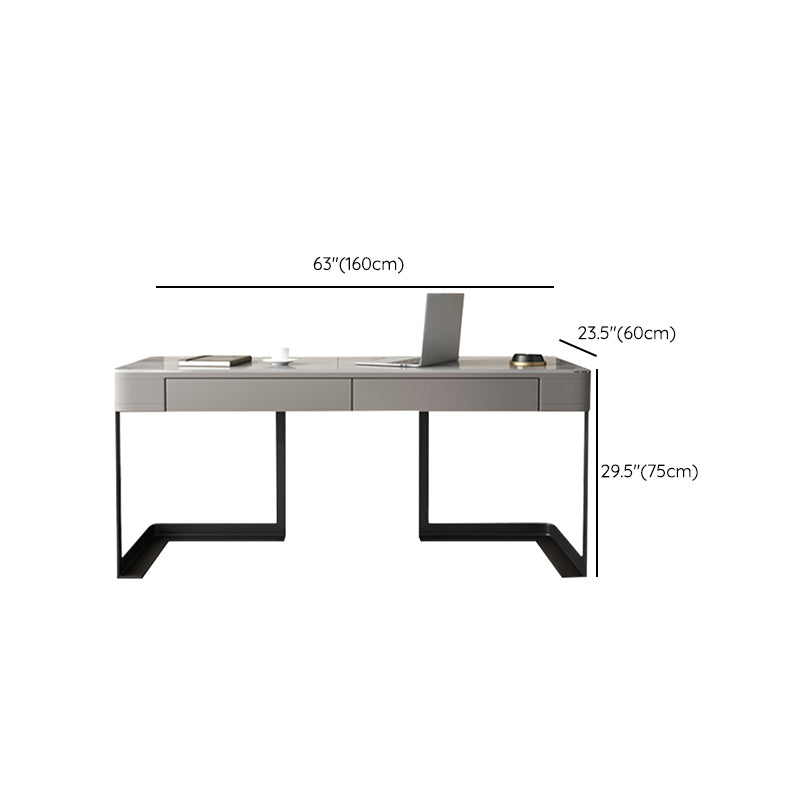 2 Drawers Writing Desk Rectangular Shaped Grey Office Desk for Home