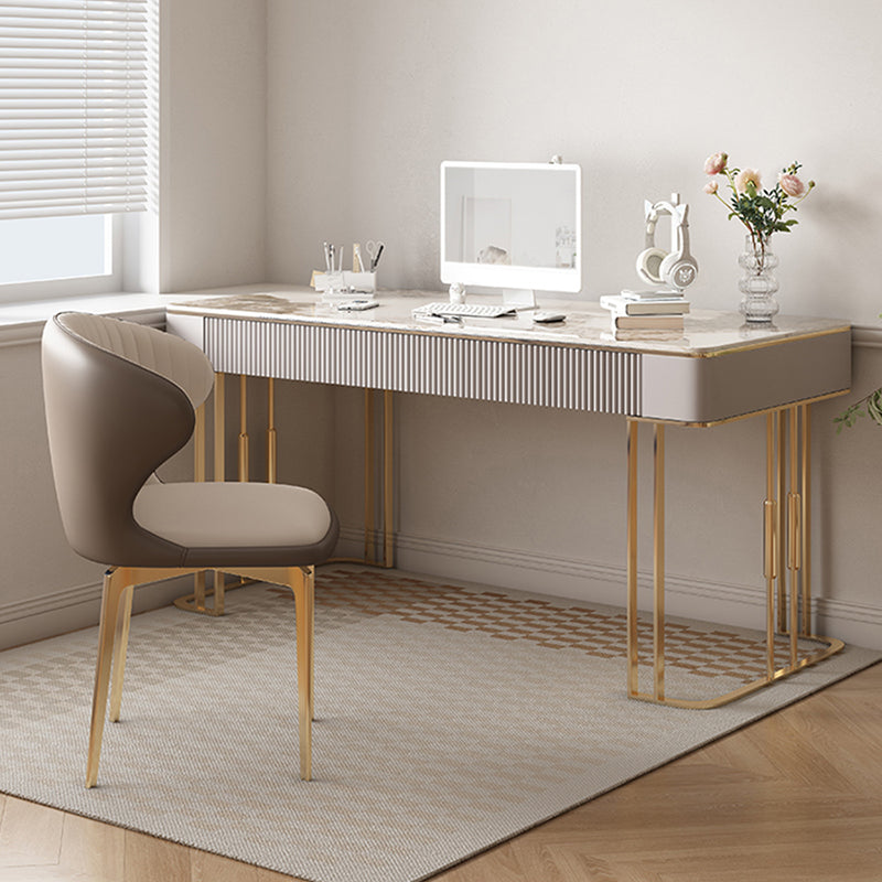 Rectangular Shaped Office Working Table Stone Writing Desks in White