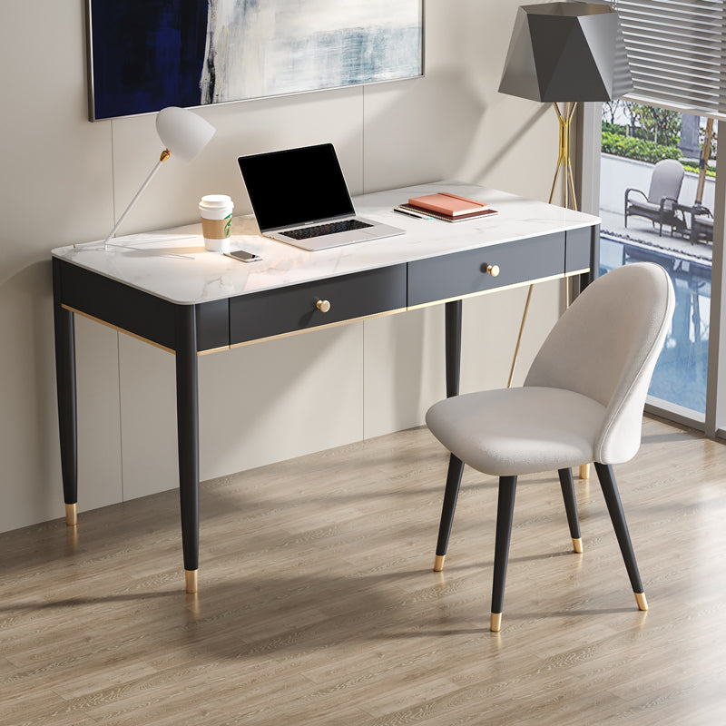 White and Black Writing Desk Rectangular Shaped Office Desk with 1/2 Drawers