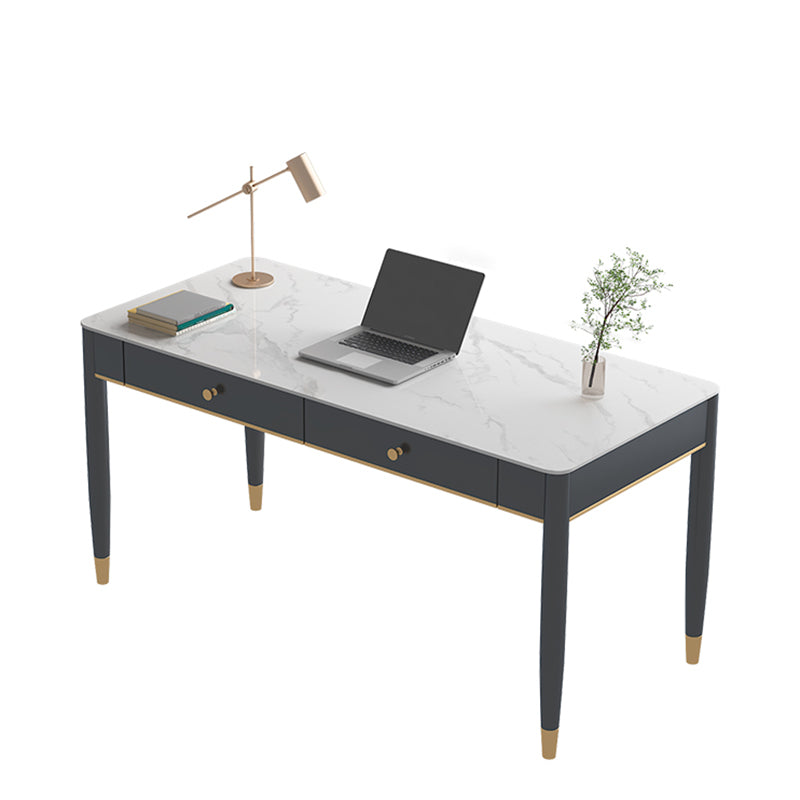 White and Black Writing Desk Rectangular Shaped Office Desk with 1/2 Drawers