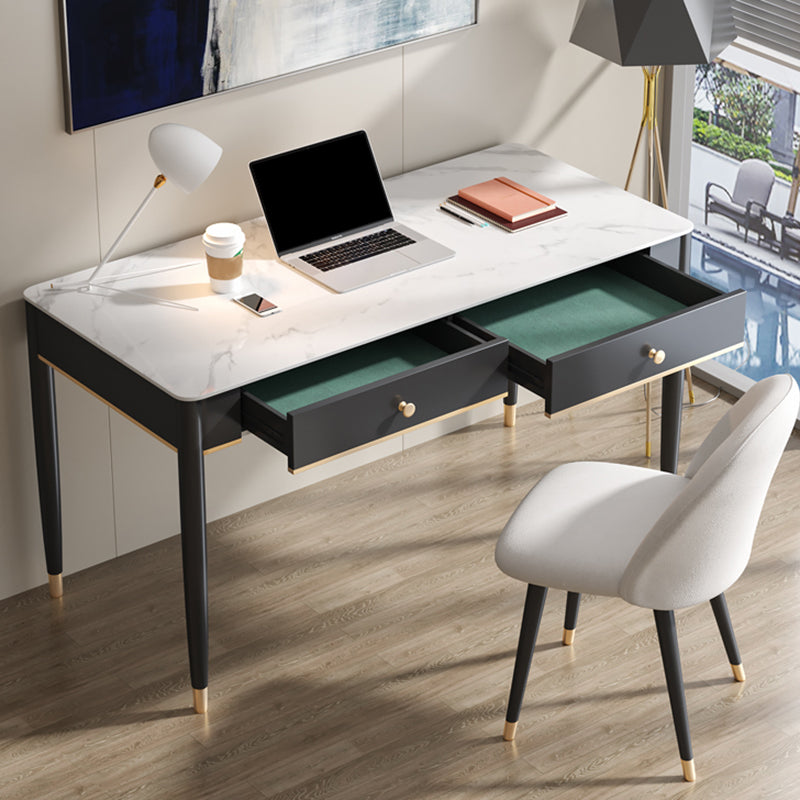 White and Black Writing Desk Rectangular Shaped Office Desk with 1/2 Drawers