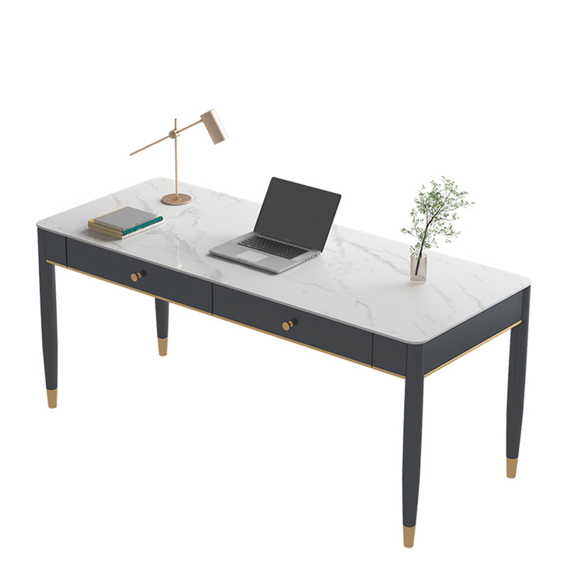 White and Black Writing Desk Rectangular Shaped Office Desk with 1/2 Drawers