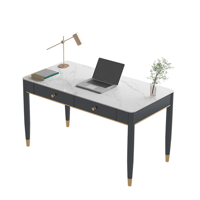 White and Black Writing Desk Rectangular Shaped Office Desk with 1/2 Drawers